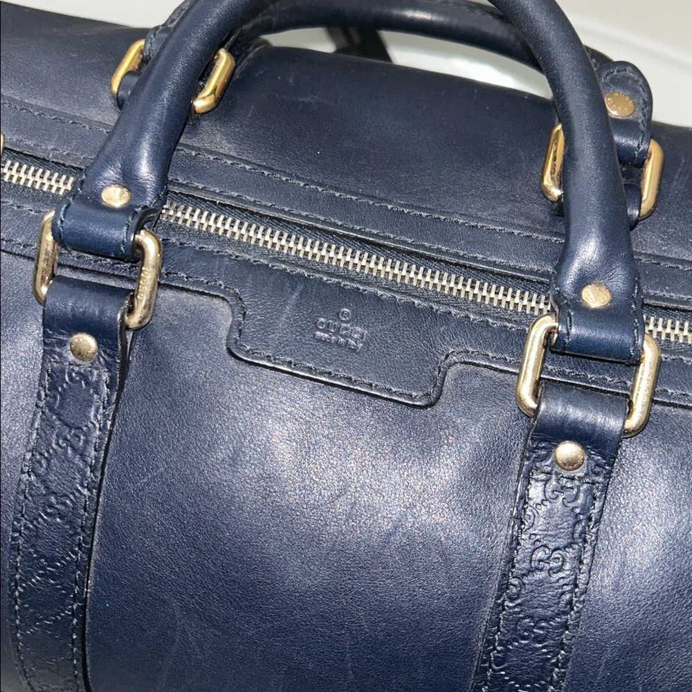 Gucci Dark Blue Leather Duffel Bag - Picture 2 of 3